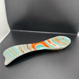 Decorative Swirl Glass Spoon Rest in Orange and Teal handmade blown glass
